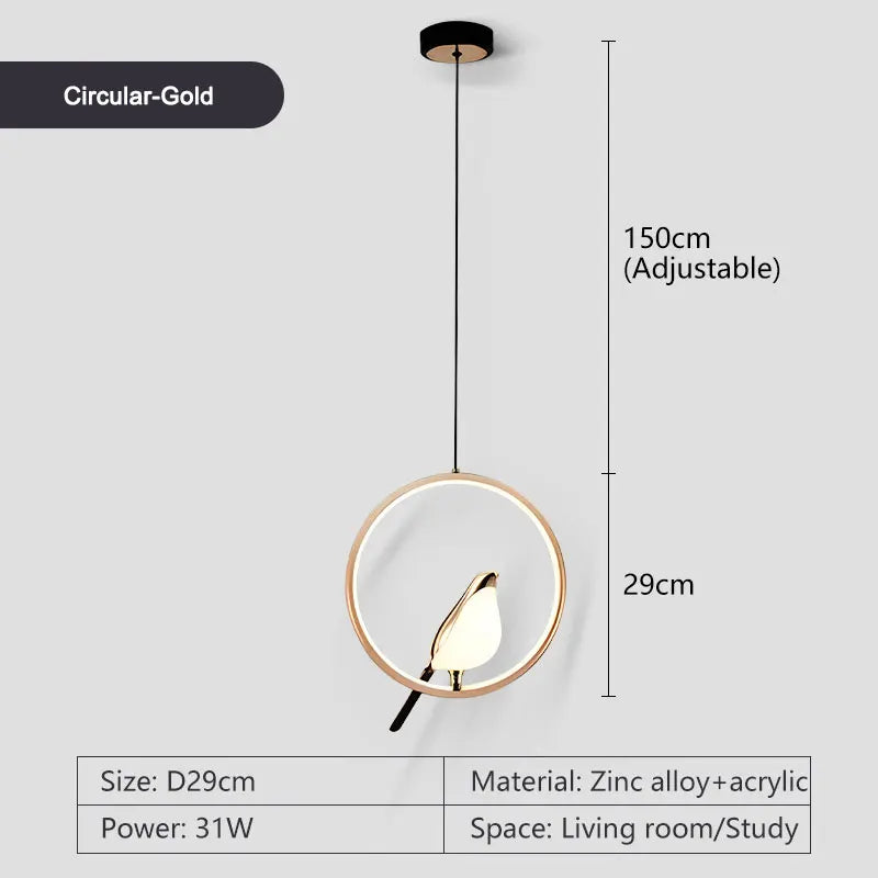 Modern LED Magpie Bird Pendant Lights Chandelier Lighting for Sofa Background Kitchen Indoor Hanging Lamps Corridor Gold Silver
