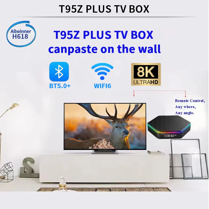 T95Z plus Android 12 Smart TV Box 8K Allwinner H618 BT5.0 WiFi 6 Stream Media Player Multi 16GB/32GB/64GB/128GB ROM Set Top Box