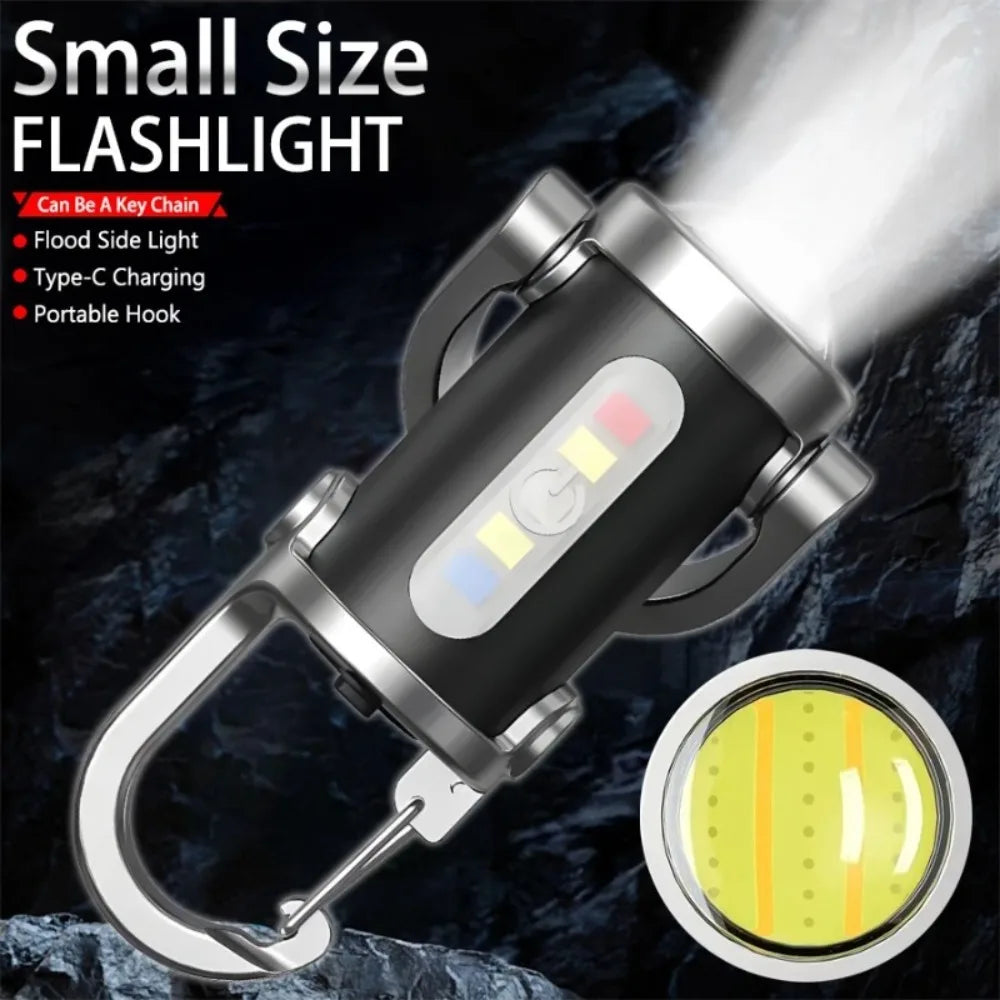 Rechargeable Keychain Flashlights Multifunction COB Work Light 6 Modes Emergency Keychain Light for Walking Searching Hiking