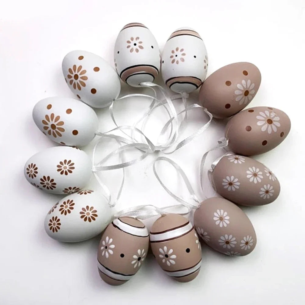 12Pcs Easter Egg Tree Pedant Foam Eggs Hanging Ornaments Easter Home Decoration 2024 Holiday Party Supplies Kids Gifts