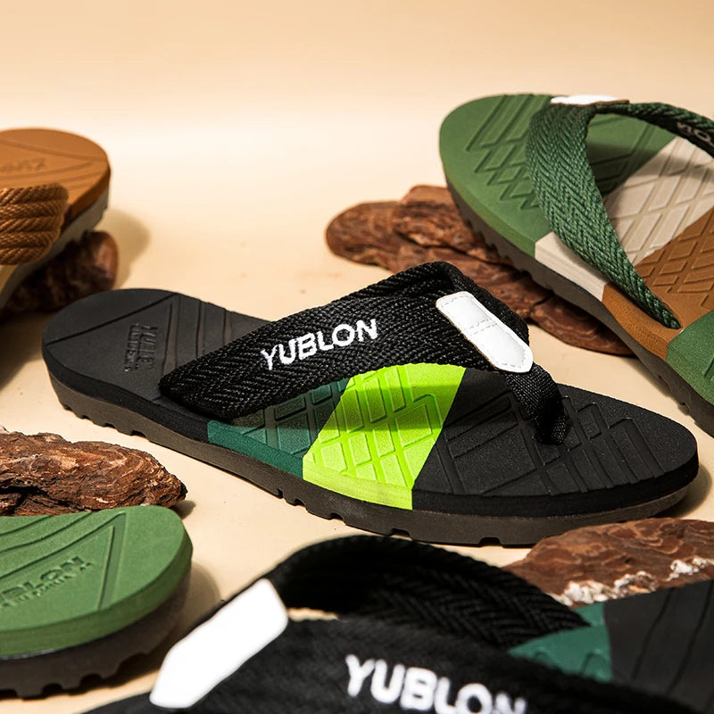 【National Trend Functional Style】Woven belt anti-slip and moisture-proof flip flops for men outdoor leisure EVA foaming technolo