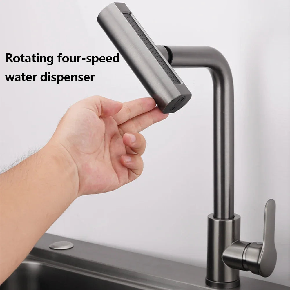Waterfall Design Kitchen Faucet in Plastic steel with 360° Rotating Spray Head for Hot and Cold Water Mixing Sink Faucet