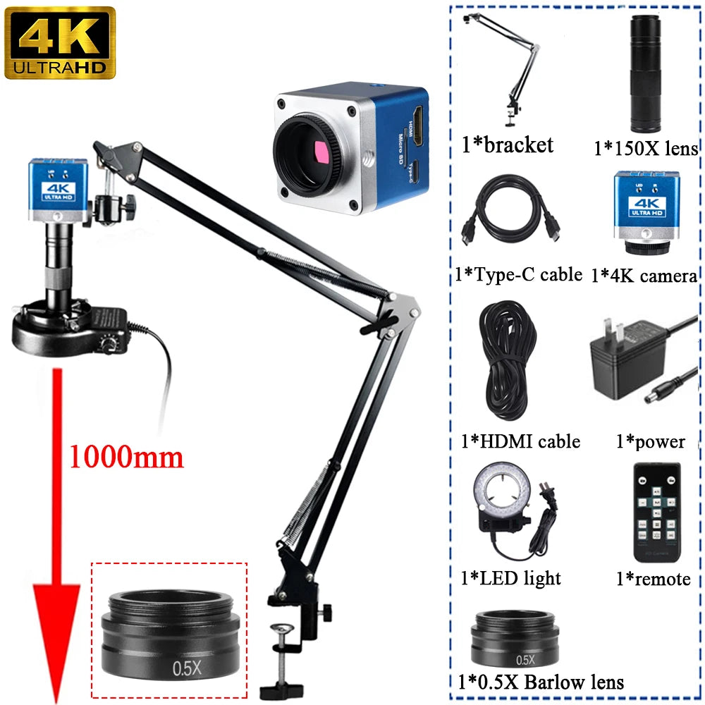 YIZHAN 4K UHD Digital Microscope 60MP Industrial Microscope 150X Lens 0.3X 0.5X 2X OBL for PCB Soldering/Jewelry Repair/Dentist