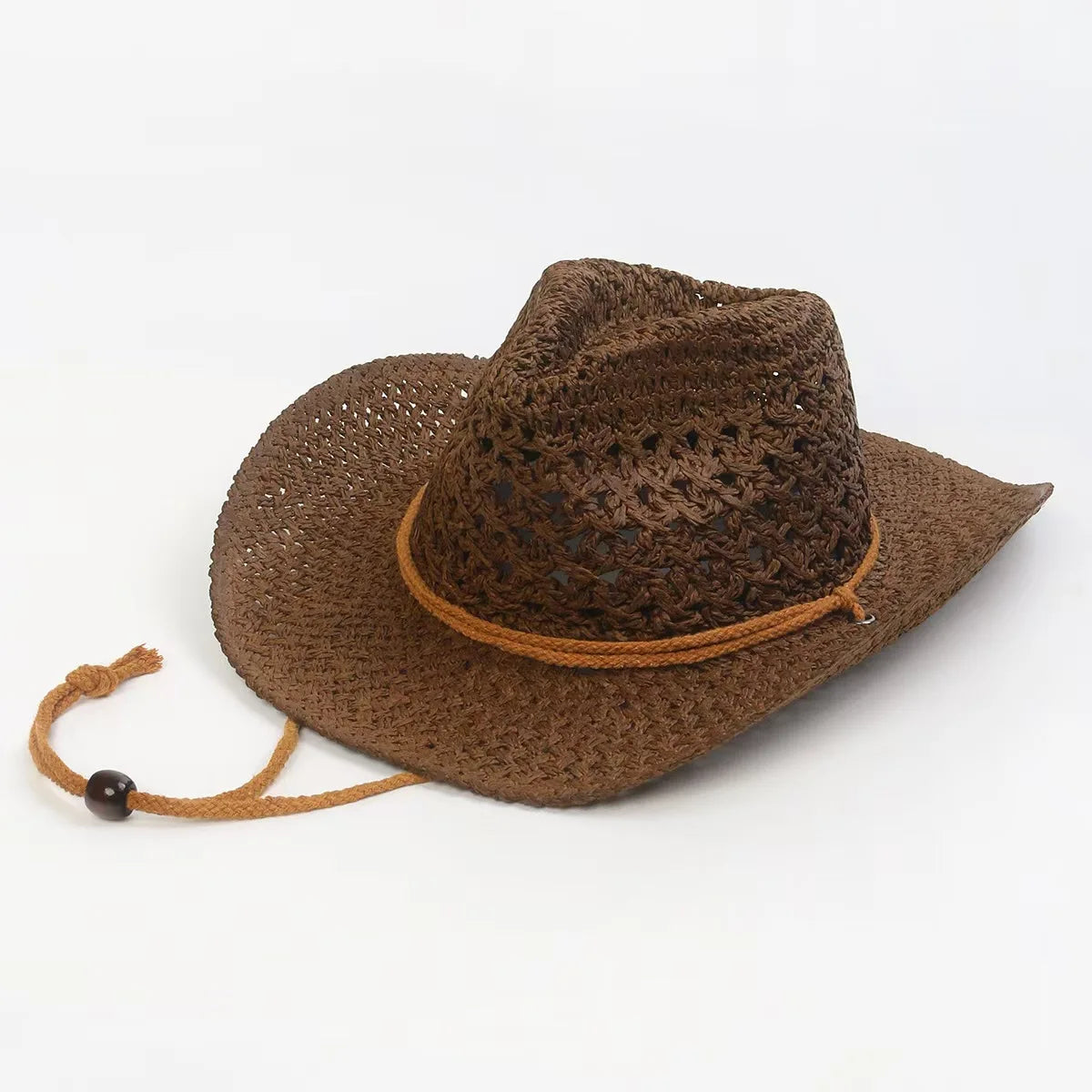 New Fashion Hollowed Handmade Cowboy Straw Hat Round Collapsible Western Cowboy Beach Hat Photo Props Western Sunshade Cap