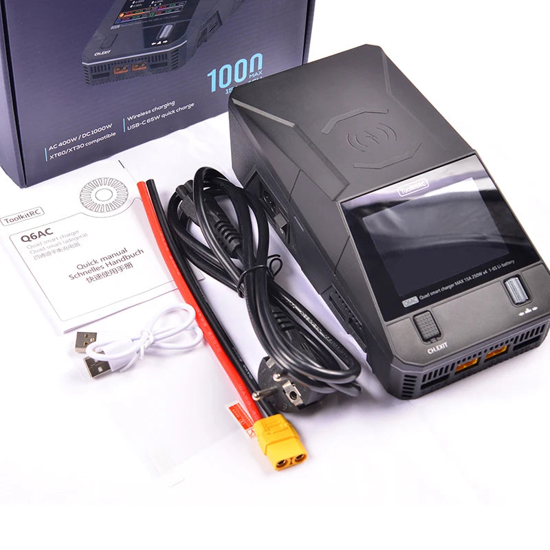 NEW ToolkitRC Q6AC Charger AC 400W/DC 1000W 4CH output Built-in 65W USB A/TYPEC Output ,LiPo, 1-6S,NiMH 1-16S,PB 1-10S Charger