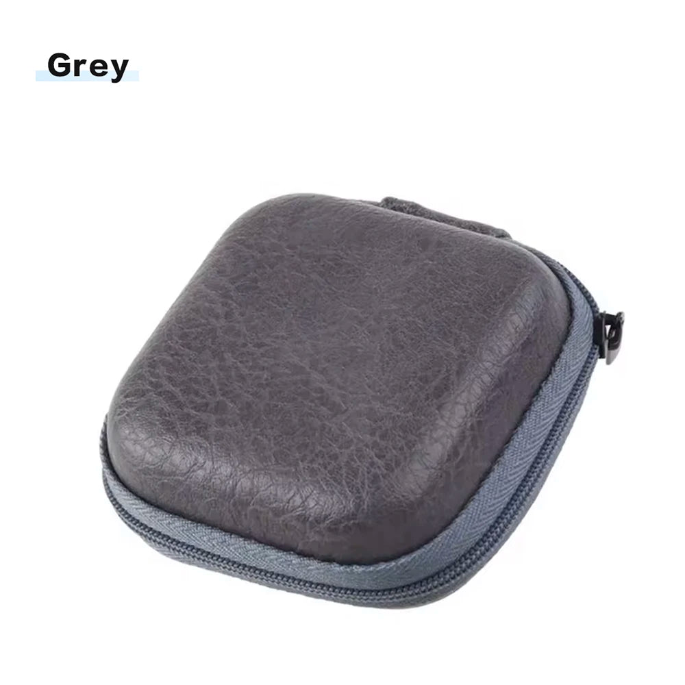 Suitable for wireless earphones, portable zipper earphone case, earphone bag, USB data cable storage bag leather earphone bag