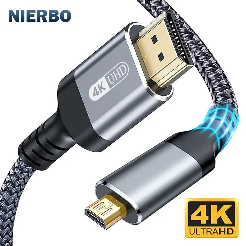 NIERBO Micro HDMI to HDMI Cable Male to Male Braided Cord Adapter