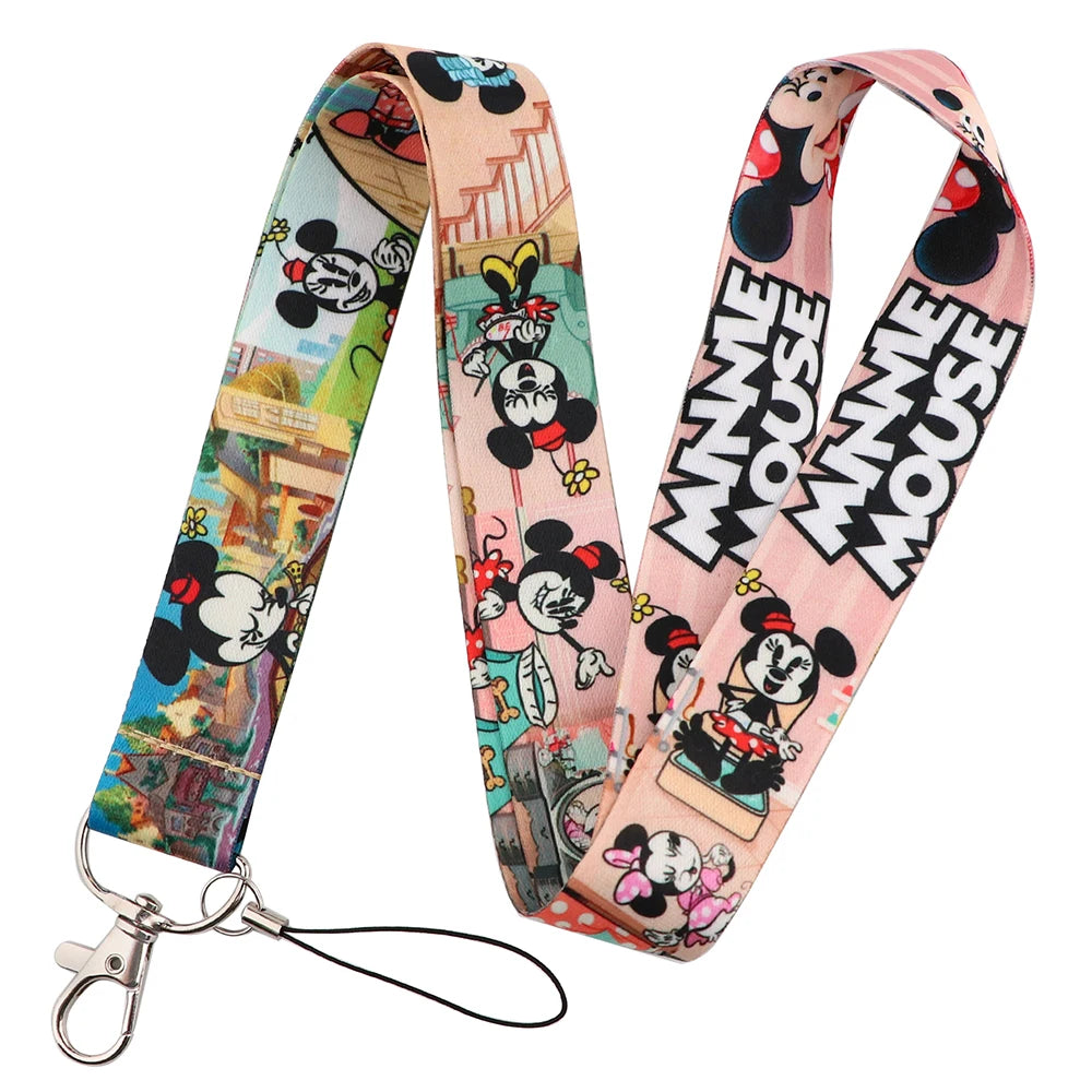 KKZ004 Mickey&Minnie Stitch Lanyard For Keys Keychain Badge Holder ID Credit Card Pass Hang Rope Lariat Phone Charm Gift