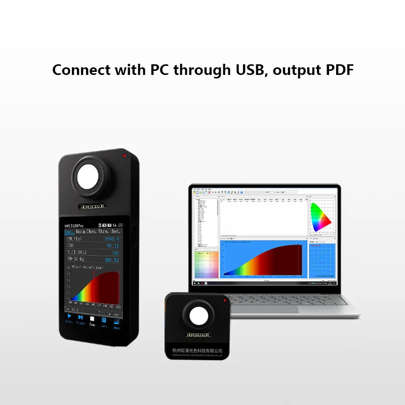 VIS NIR Spectrometer HPCS-330Pro 380-1000nm PPFD PAR CCT CRI Lux Spectrum Meter Flicker Tester