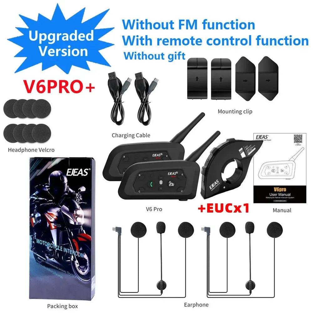 EJEAS V6 PRO +/PLUS Bluetooth Motorcycle Helmet Intercom Headset with 800M BT Interphone Communicator for 6 Riders Waterproof