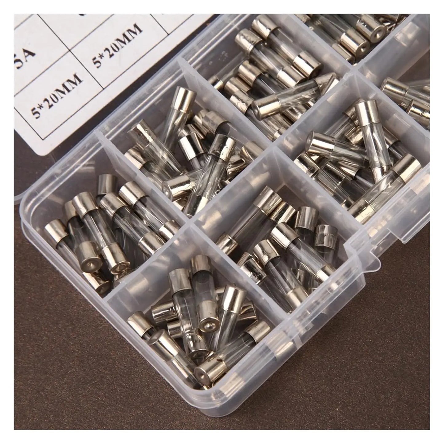 100pcs 5x20mm Quick Blow Glass Tube Fuse Assorted Kit Amp 0.2A 0.5A 1A 2A 3A 5A 8A 10A 15A 20A 250V with Storage Box