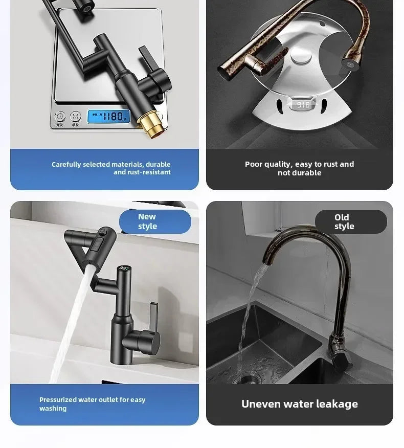 Universal Rotation Kitchen Faucet Bathroom Faucets Multifunctional Washbasin Mechanical Arm Digital Display Hot and Cold Tap