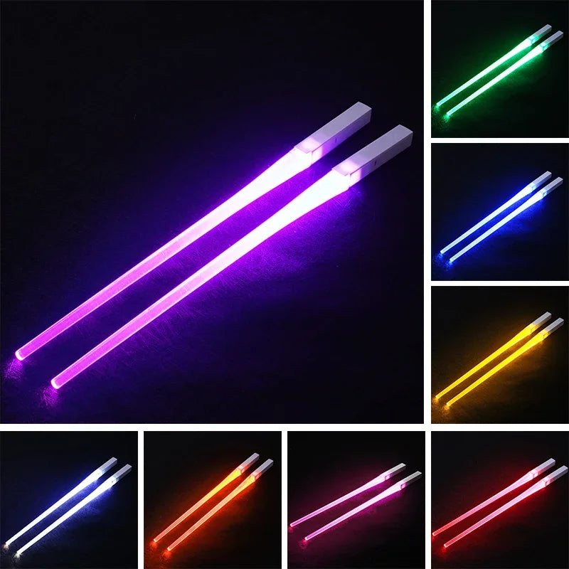 Novel 1 Pair LED Luminous Chopsticks Light Up Durable Lightweight Kitchen Dinning Room Party Food Safe Tableware Multi-color Hot