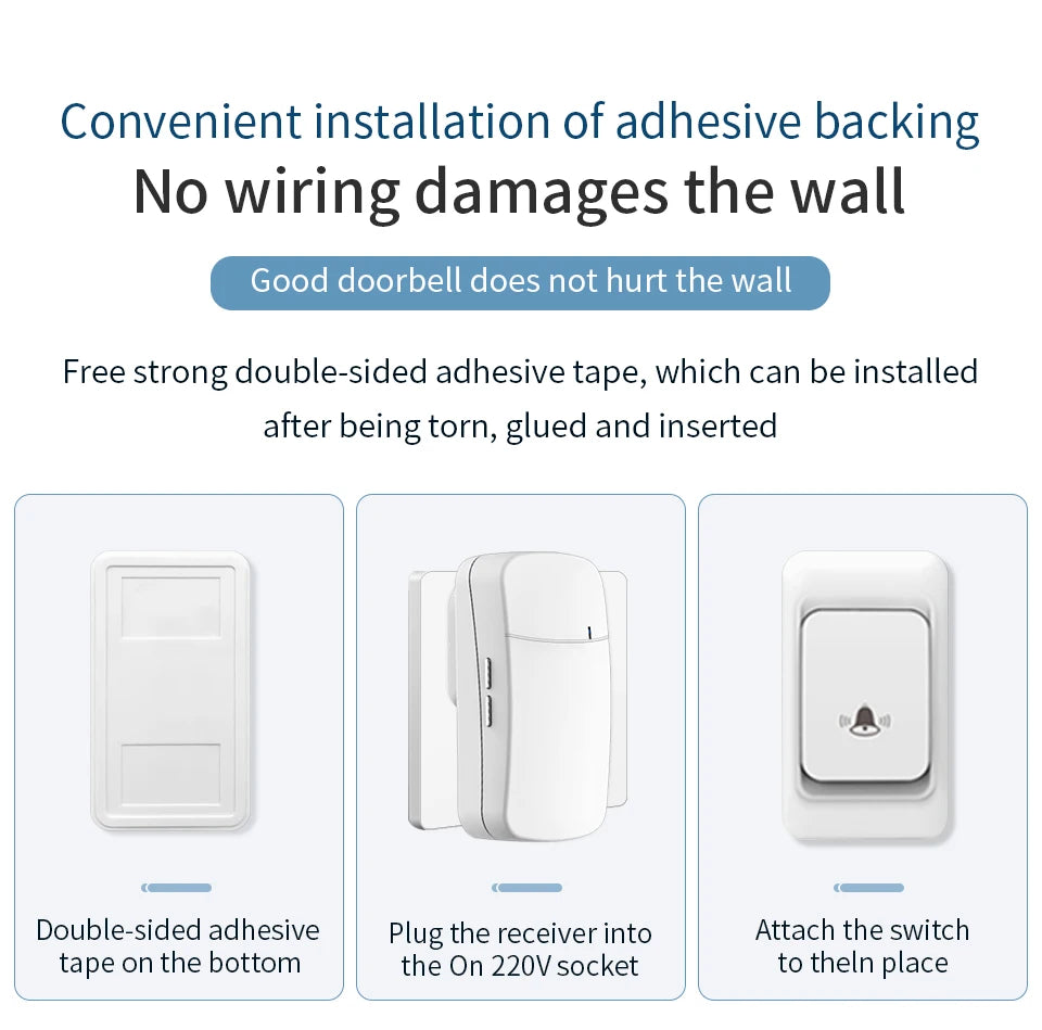 Outdoor Wireless Doorbell Waterproof House Chime Kit 300M Remote EU US Intelligent Smart Door Bell Home Garden Remote DoorBell
