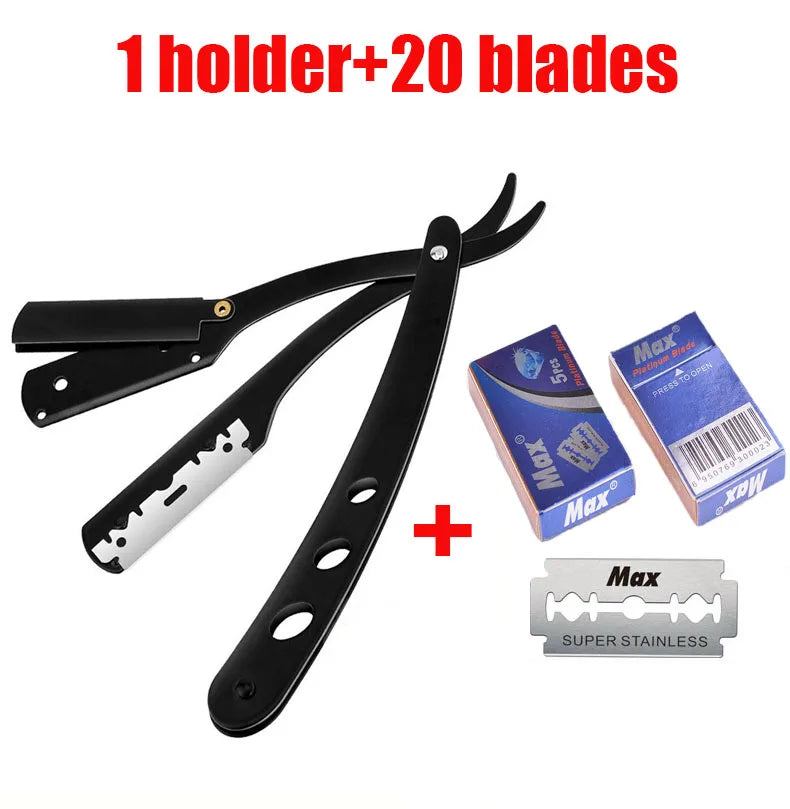 ( 1 Holder+10/20 Blades )Straight shaver arm, men's folding manual shaver, men's shaver, razor sharp blade barber shop razor