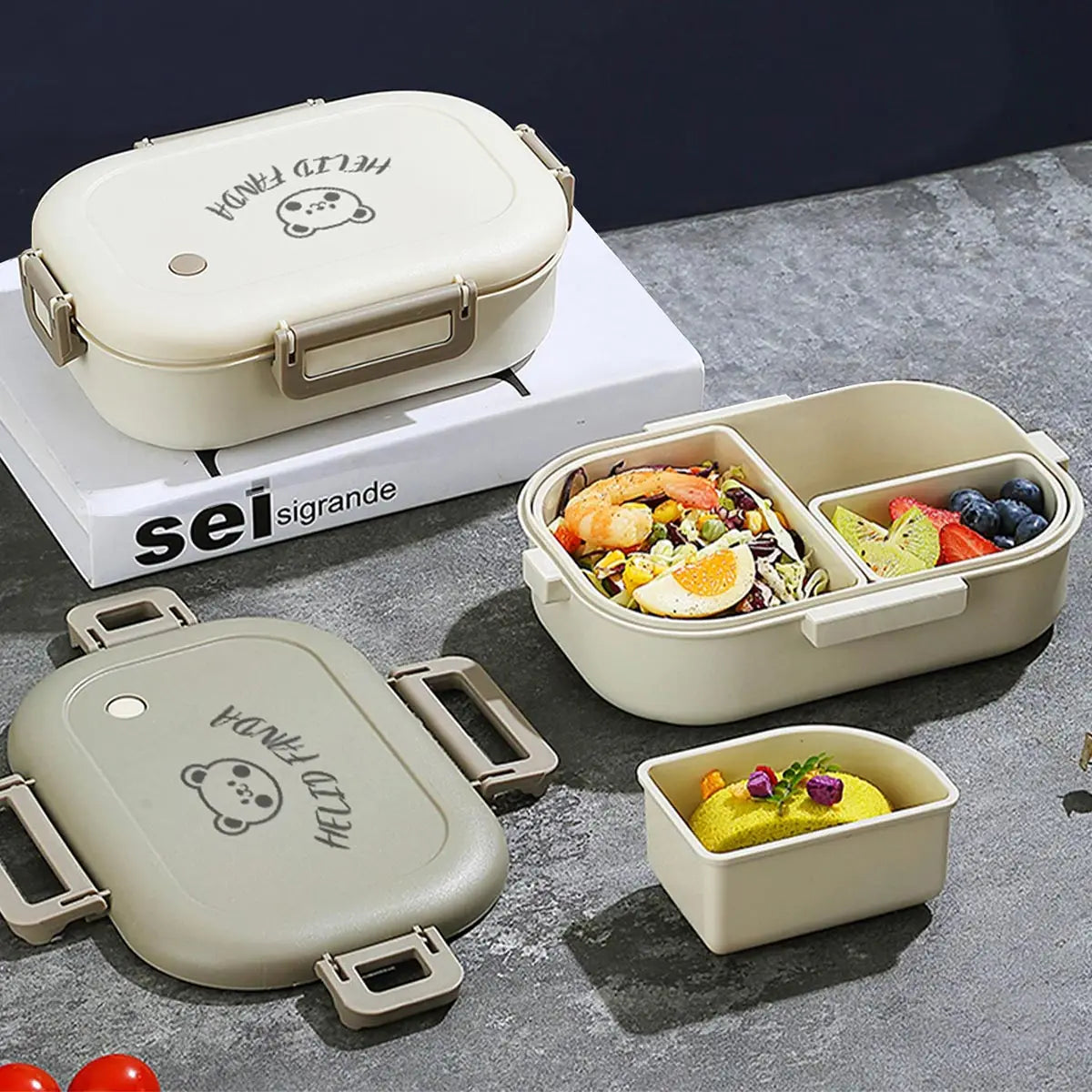 WORTHBUY Portable Plastic Bento Lunch Box With 3 Removable Compartment Leak-proof Microwave Salad Food Container For Kids School