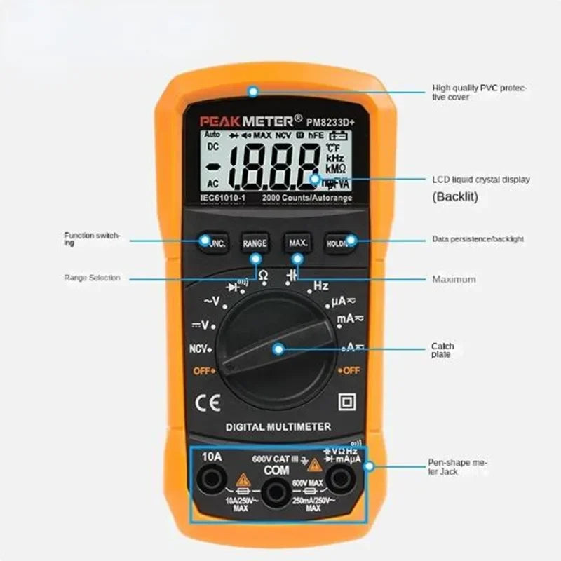 PM8233Dplus high-definition large screen high-precision digital multimeter for electrician specific automatic range NCV capacito