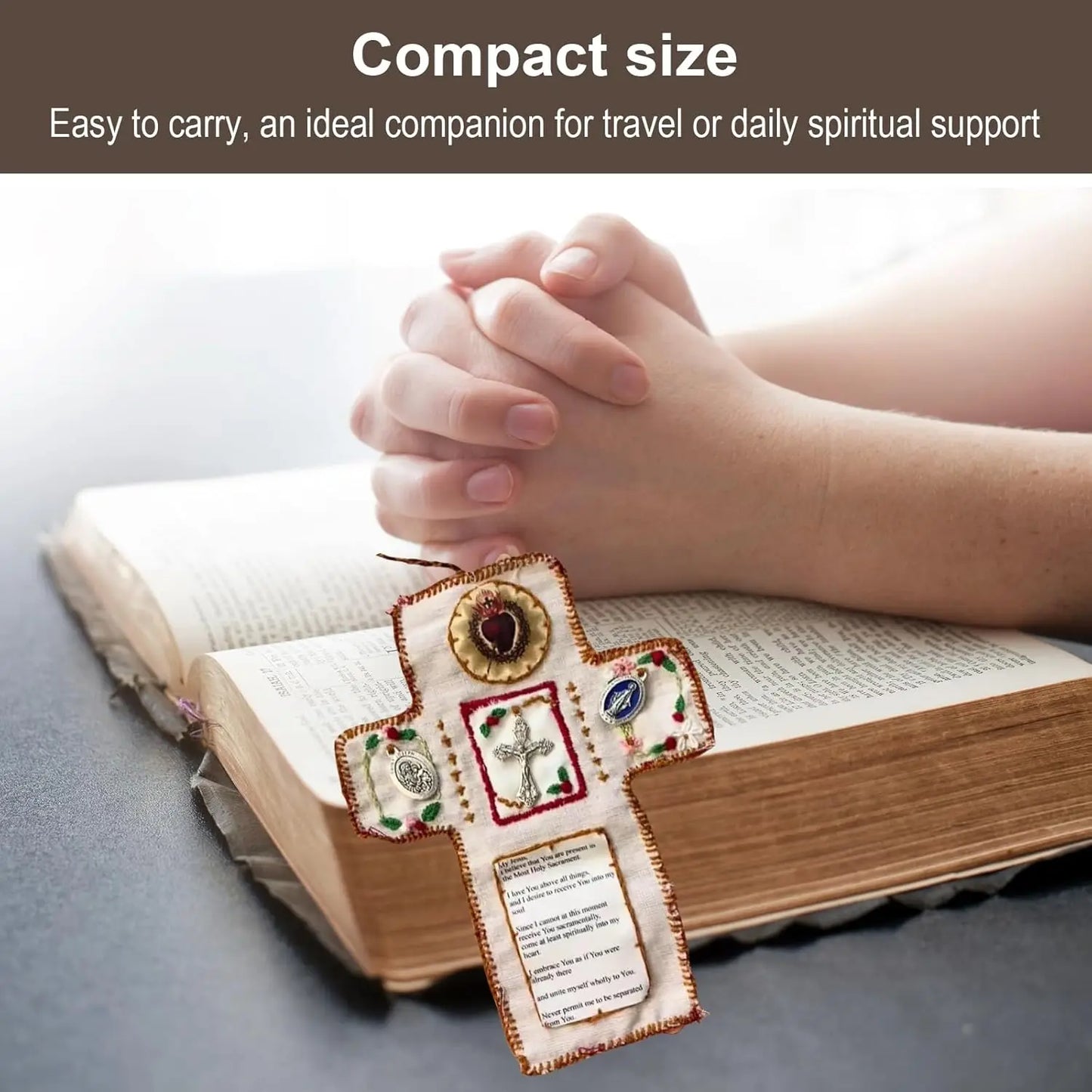 Pocket Shrine with Silver Cross Included Inside,  Mini Prayer Quilt with Cross Inside, Encouragement Christian Spiritual Gifts