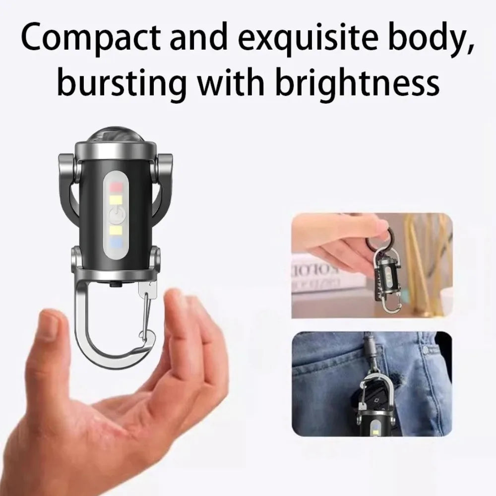 Rechargeable Keychain Flashlights Multifunction COB Work Light 6 Modes Emergency Keychain Light for Walking Searching Hiking
