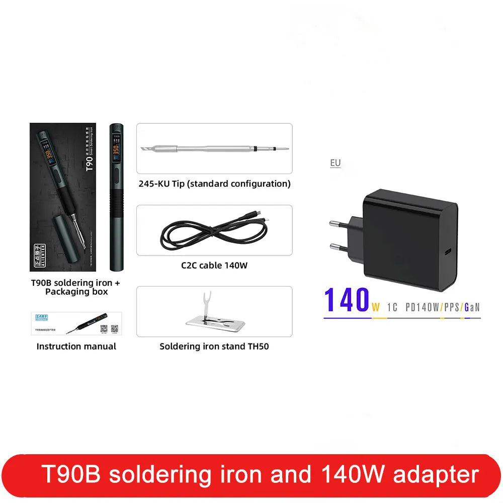ALlENTEK T90 Soldering Iron PD3.1 140W Adjustable Temperature 80-450°C Precision Welding Solder Kit with T245 and T210 Welding T