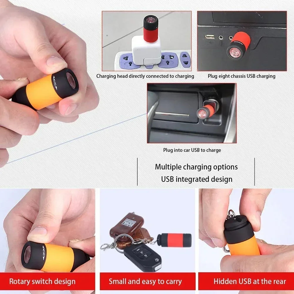 Pocket Keychain Flashlight Waterproof Outdoor Hiking Camping Mini FlashlightUSB Rechargeable LED Multifunctional Strong Light