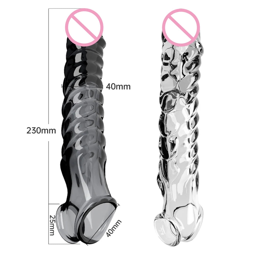 Huge Penis Enlargemen Sleeve Vibrator Extender 8cm Reusable Soft Condoms Dick Sleeve Adult Sex Toys for 18 Men Delay Ejaculation