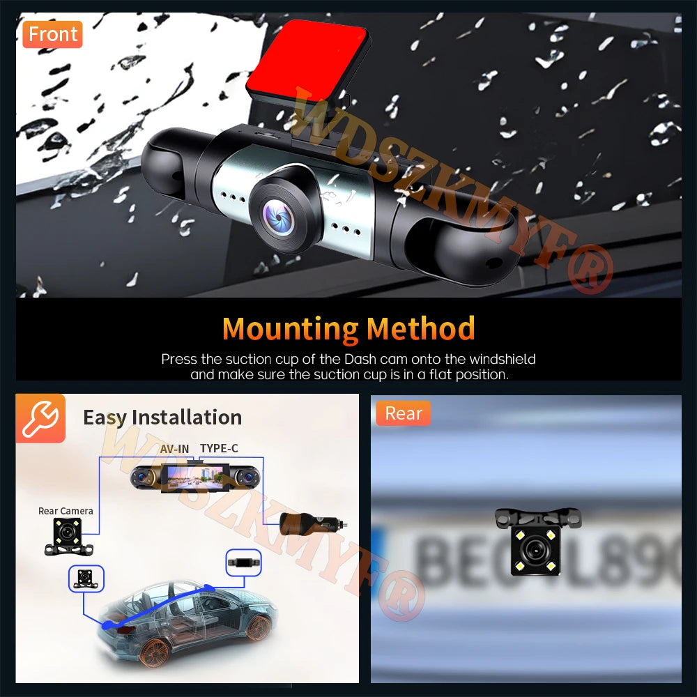 360° Car Dash Cam 4 Channels Video Recorder 1080P Car DVR 3/4 lens Front inside Rear View Night Vision Camera Car Accessories