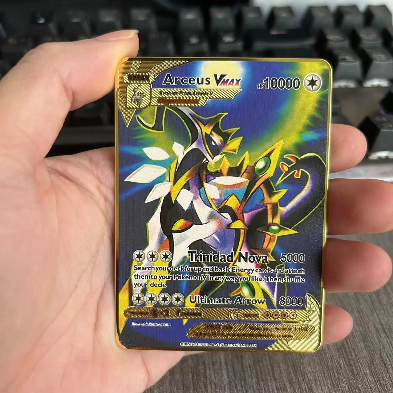 10000 Arceus Vmax DIY Golden Pokemon Cards in Spanish Iron Metal Pokmo Letters Kids Gift Game Collection Cards