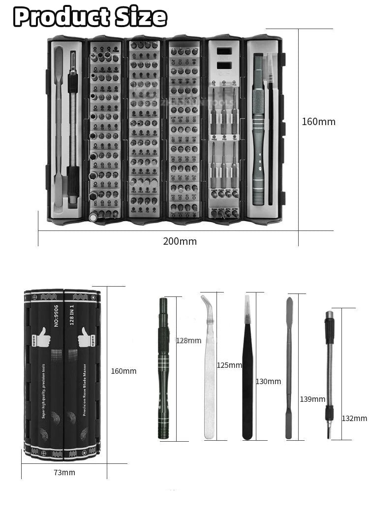 128 in 1 Multi Functional Screwdriver Set Portable Precision Hand Screw Drivers Kit Extended S2 Folding Home Phone Repair Tools