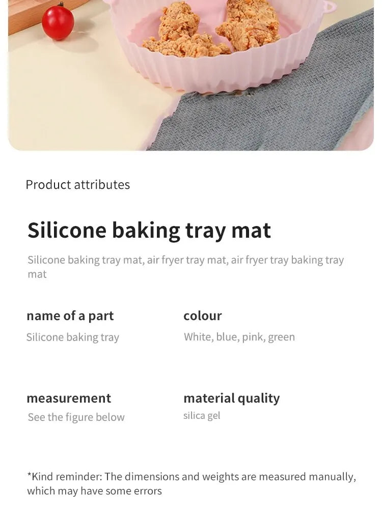 2 PCs Reusable Air Fryer Silicone Tray For Easy Cleaning Suitable For Round Pizza Grill Pan Mats Air Fryer Baking Accessories