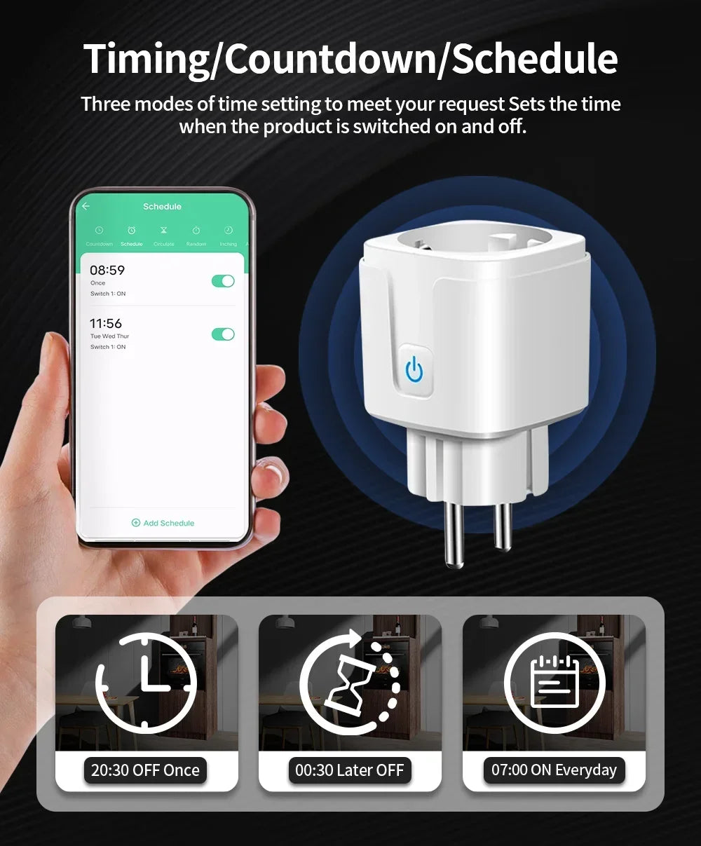 TNCE Tuya Smart Home Socket WiFi/Zigbee 16/20A EU Plug Outlet Remote Control Timer Power Monitor Support Voice Google Home Alexa