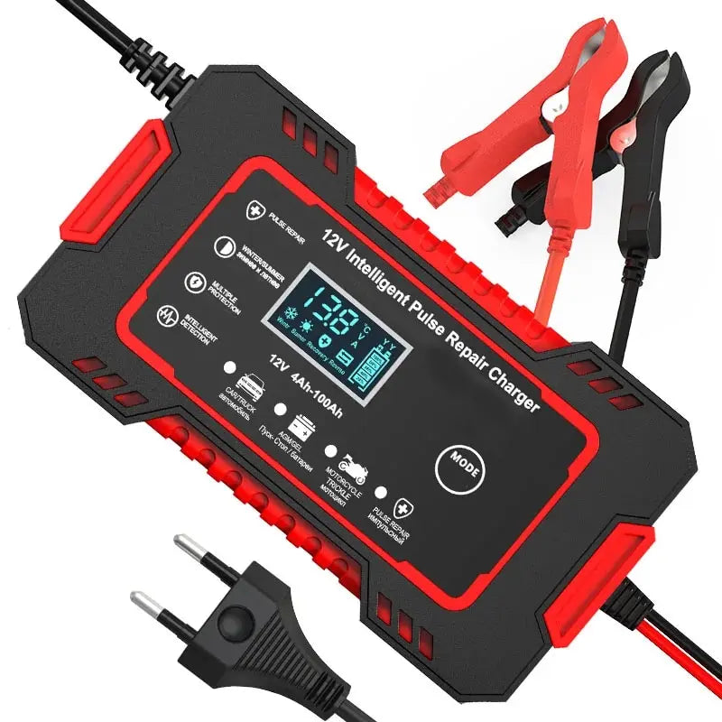 1 Set 12V6A Battery Charger Car/Motorcycle Charger Digital Display Suitable for Lead Acid Batteries EU Plug Reverse Protection