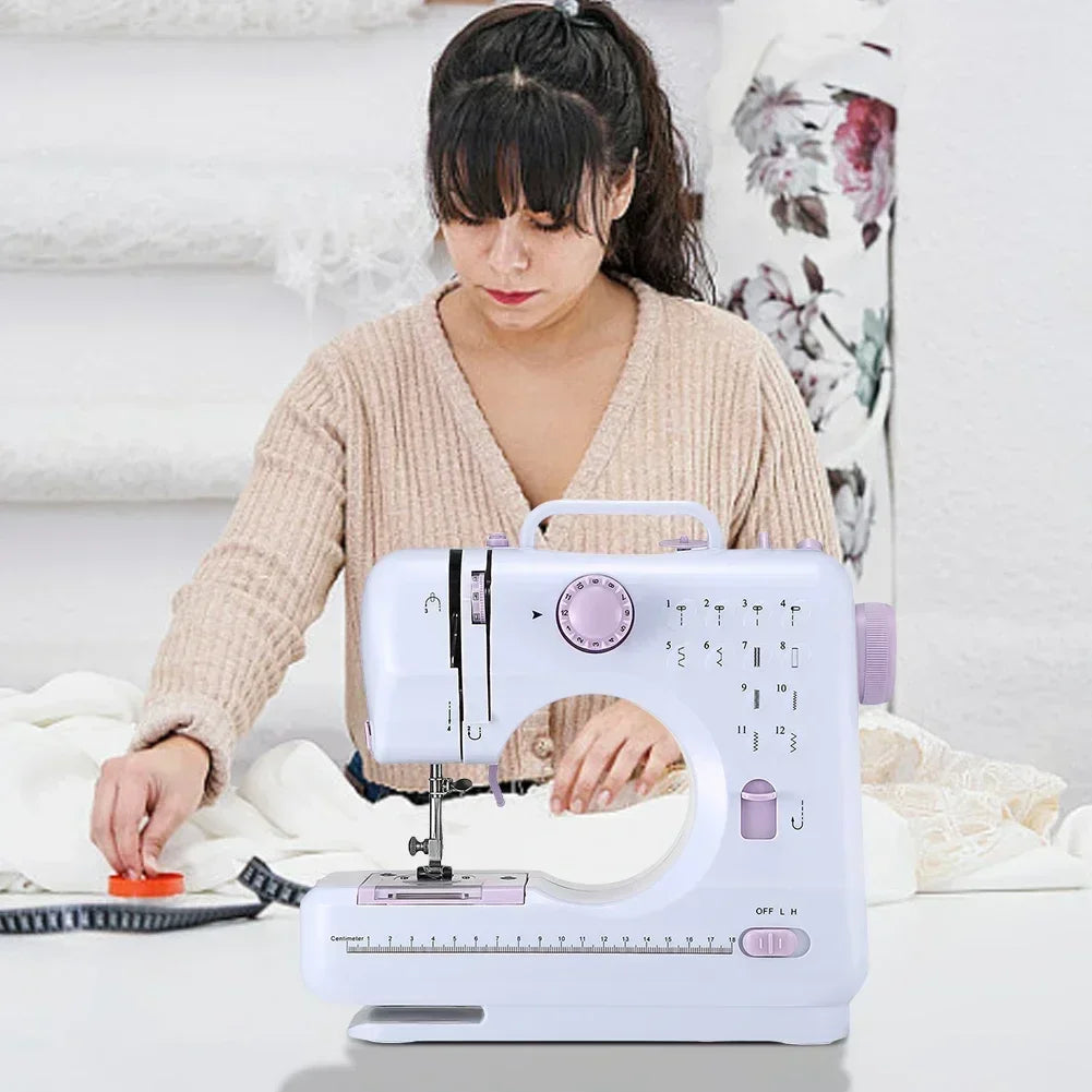 Portable Sewing Machine Mini Electric Household Crafting Mending Overlock 12 Stitches with Presser Foot Pedal Beginners