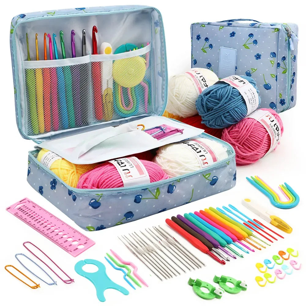 59Pcs/Set Portable Crochet Knitting Set DIY Beginner Crochet Hook Kit With Storage Bag Material Pack and Storage Tools