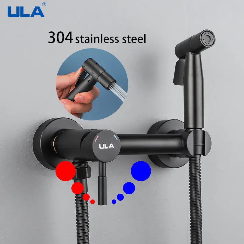 ULA Gold Bidet Faucet Toilet Faucet Stainless Steel Handheld Bidet Sprayer Set Cold Hot Water Mixer Crane Bathroom Shower Head