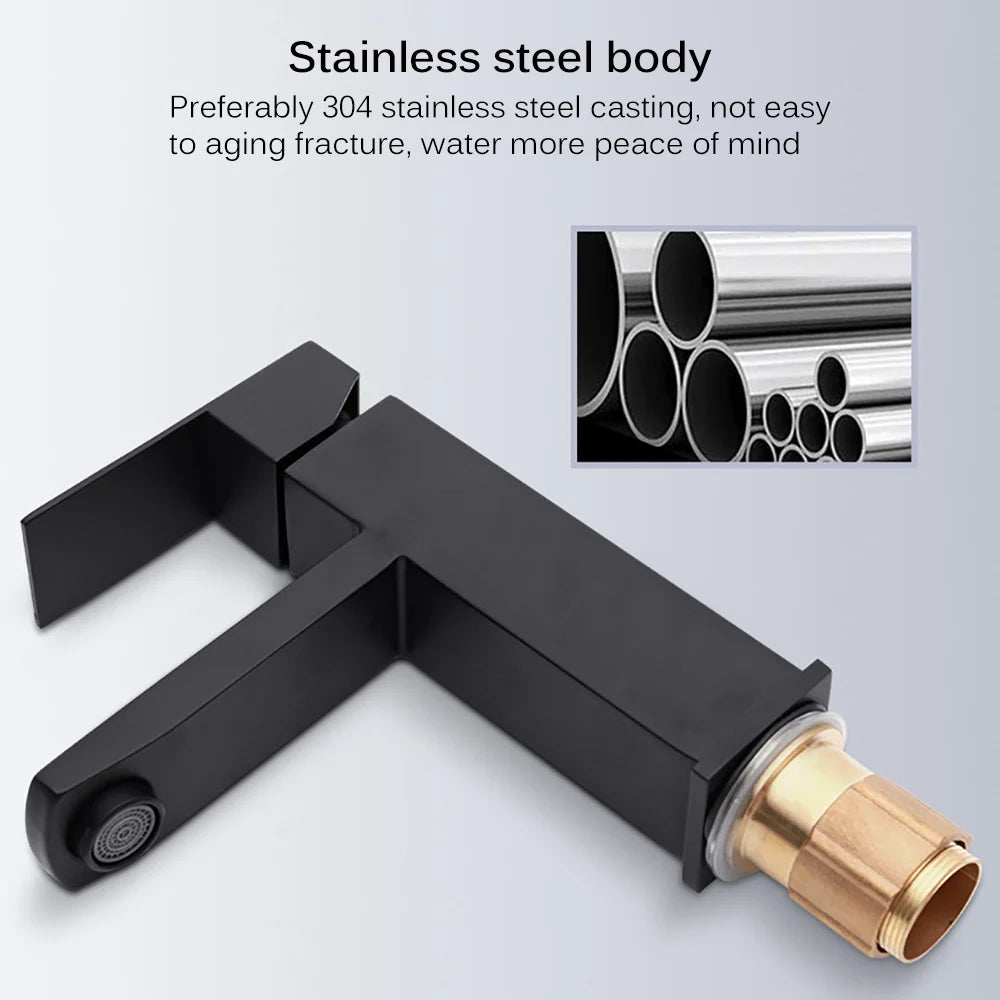 Black Plated Square Stainless Steel Bathroom Basin Faucet Square Vanity Sink Mixer Hot & Cold Lavotory Tap
