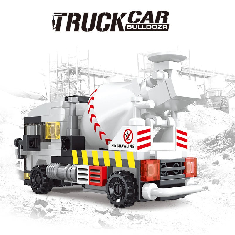 NEW Heavy Engineering Cement Mixer Fire Engine Mini Loader Truck Police Car Classic Model Building Blocks Sets Bricks Toy City