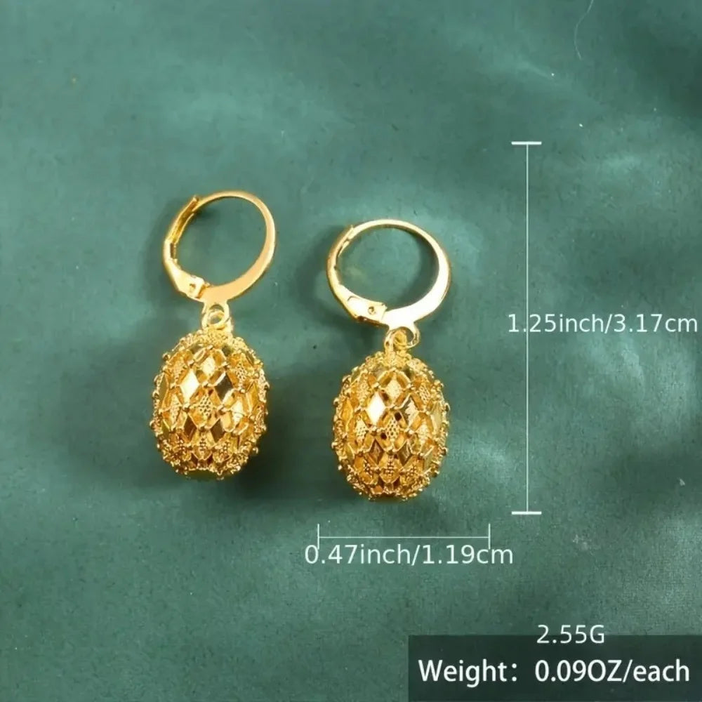 Vintage Metal Hand Engraved Pattern Hoop Earrings Classic Women's Gold Plated Hook Drop Earrings