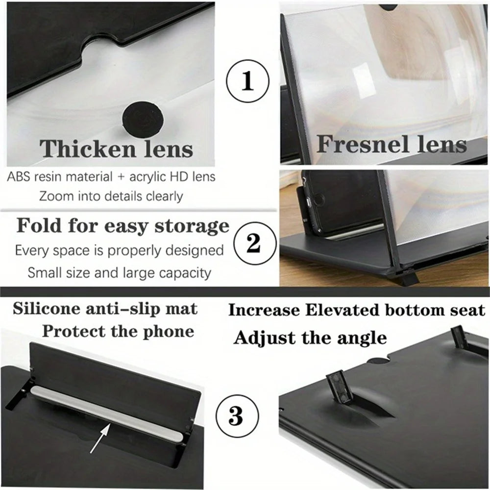 Portable 12 Inch Phone Large Screen Amplifier 3D Magnifying Glass Holder HD Mobile Phone Screen Video Magnifier Screen Bracket