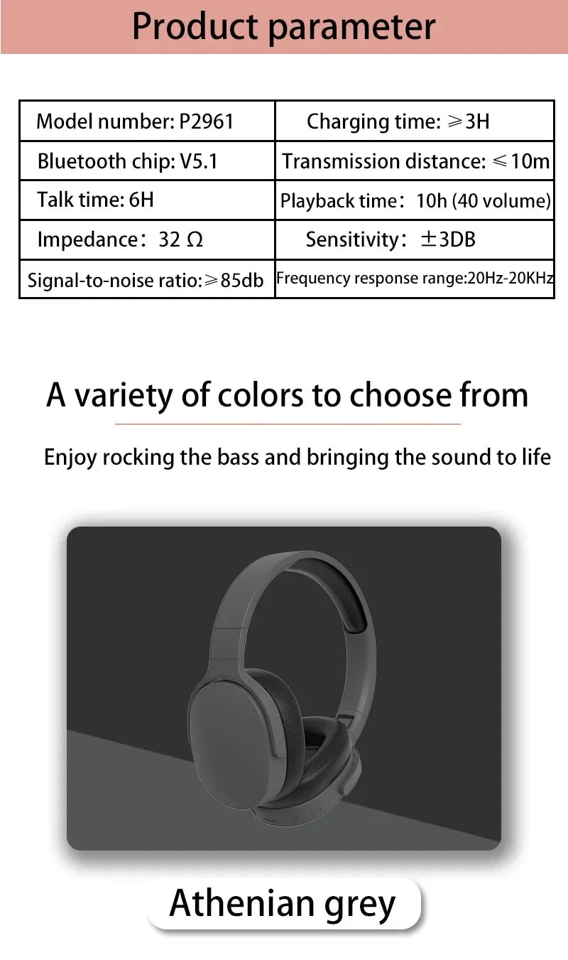 Over-ear Wired Headphones Blutooth With Cable Airbuds P2961 for Ios&Android Wireless Headset Earphones Bluetooth Earbuds Hedset