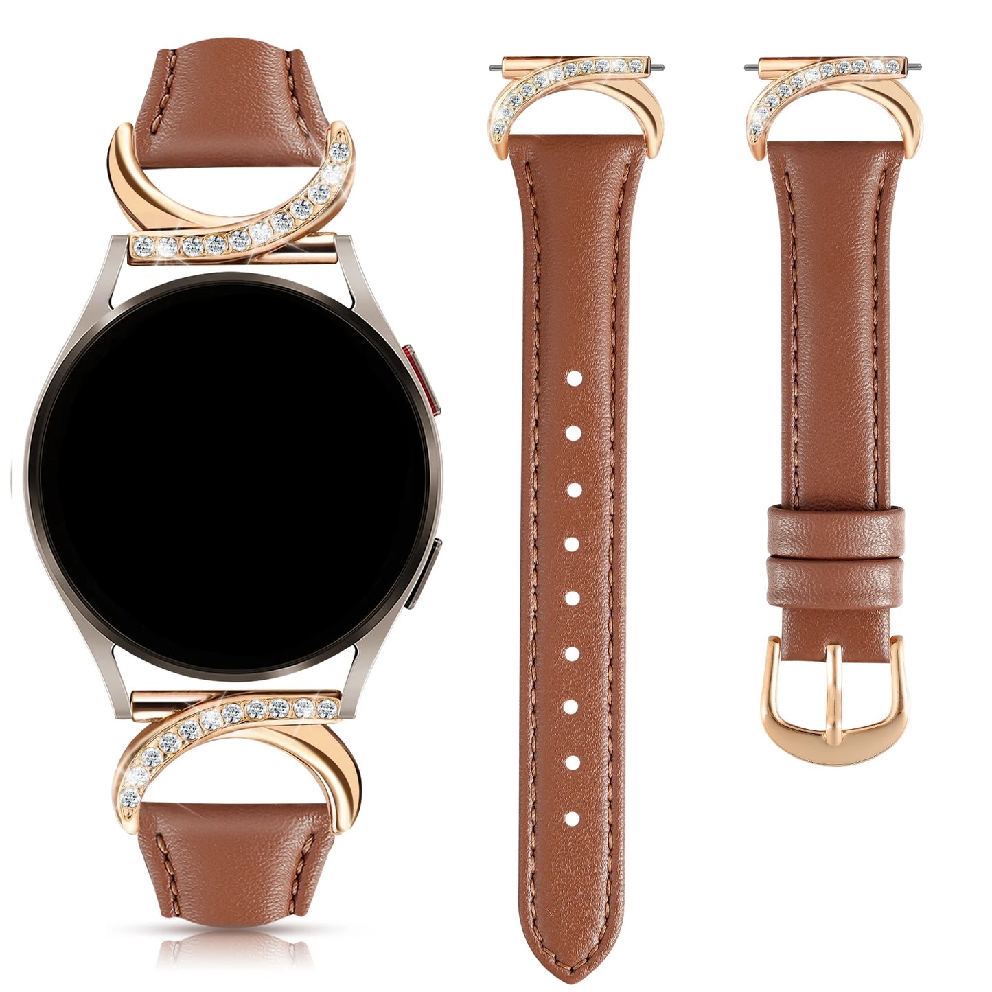 Leather strap compatible with Samsung Galaxy Watch 7/6/5/4 Classic strap 40/42/44/43/45/46/47mm Stylish 20mm strap for women