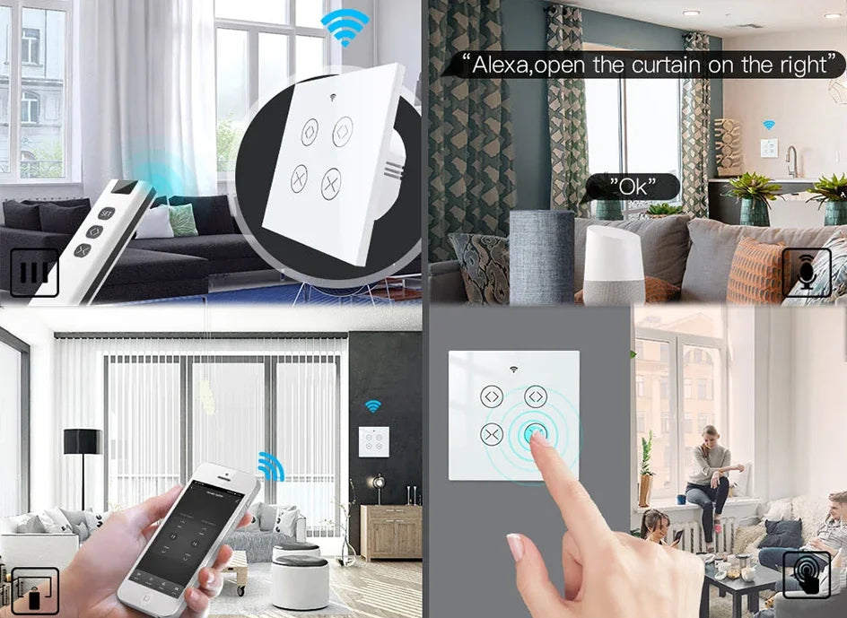 Tuya SmartLife WiFi RF 2 Gang Double Curtain Blind Switch for Roller Shutter Electric Motor With Alexa Google Home Voice Control