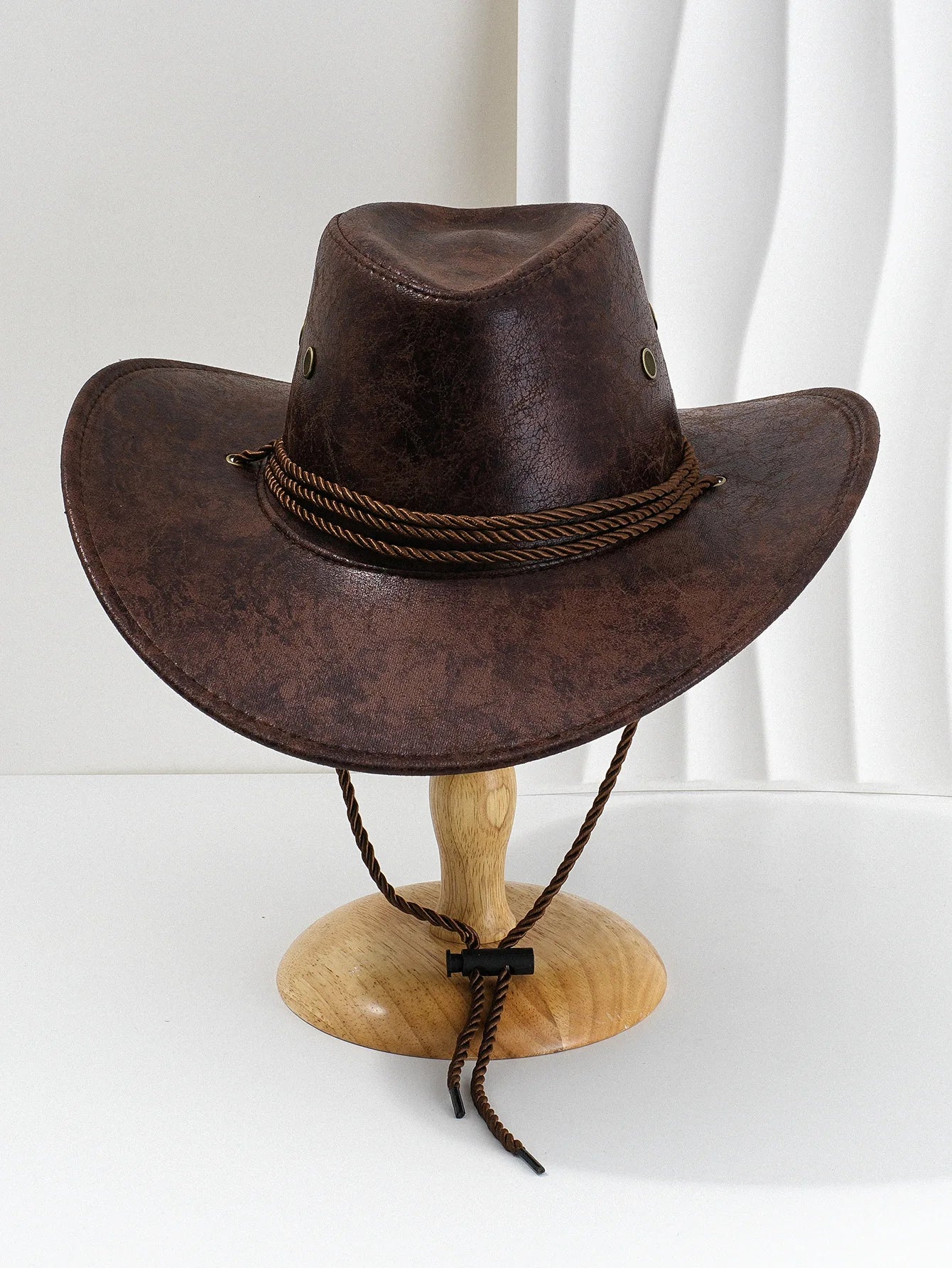 Vintage Faux Leather Big-edge Western Cowboy Hats Panama Gentleman Cowgirl Jazz Hat Holidays Party Cosplay Hat