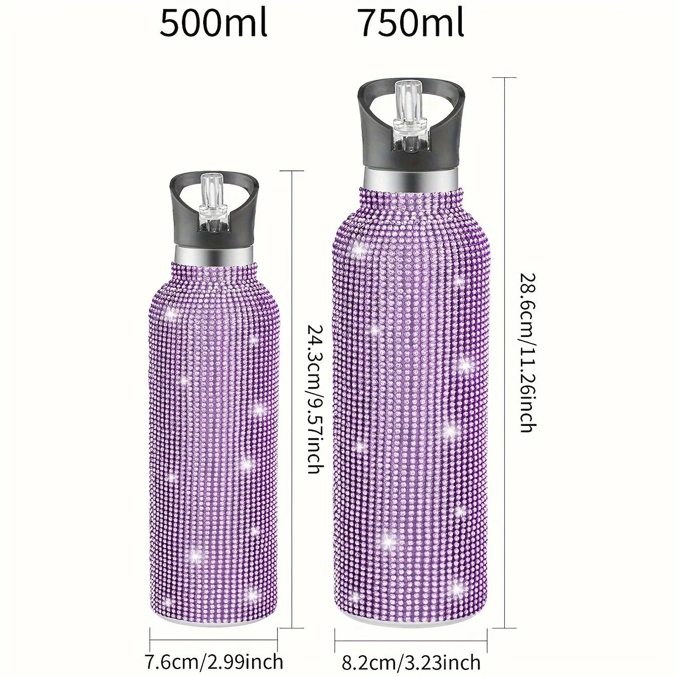 1 Piece 17oz/25oz Sports Diamond-encrusted Stainless Steel Thermos Cup With Straw Suitable For Hot And Cold Drinks