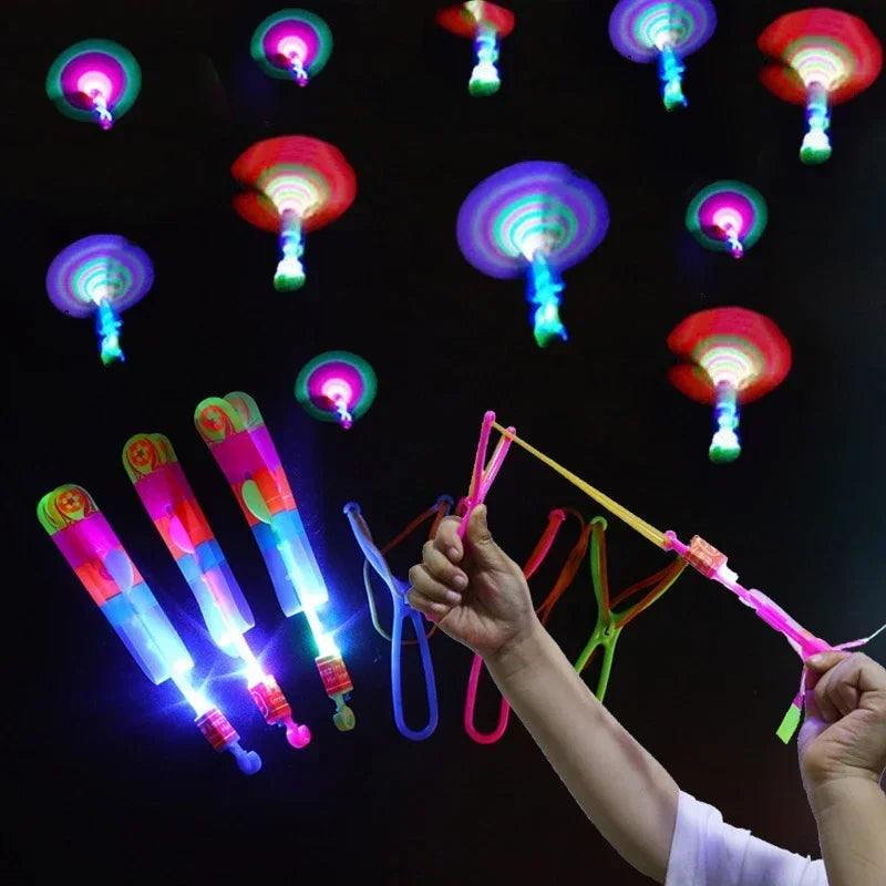 New 50/30/10/5/1 Super Cool Lighted Toys Flying Spinning Toys LED Lighted Toys Best Gift for Kids Rubber Band Slingshot