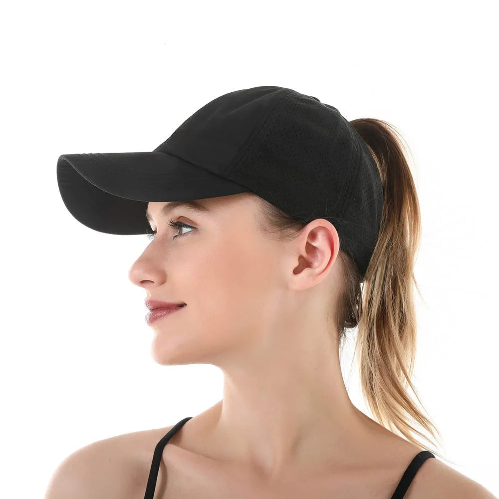 Summer Solid Color Baseball Cap Women's Athleisure Cross Ponytail Hat Mesh Quick-Drying Cap Visor Hat