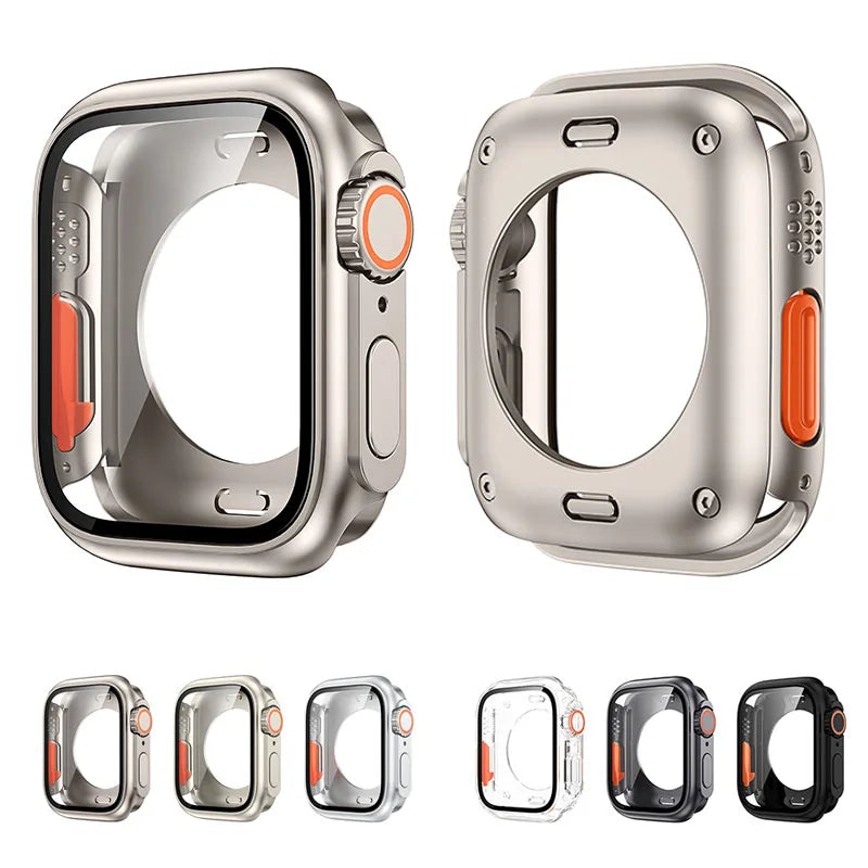 Screen Protector Cover for Apple Watch 45mm 44mm 40mm 41mm Hard PC Front Rear Bumper Case iwatch 9 8 7 SE 6 5 4 Change To Ultra