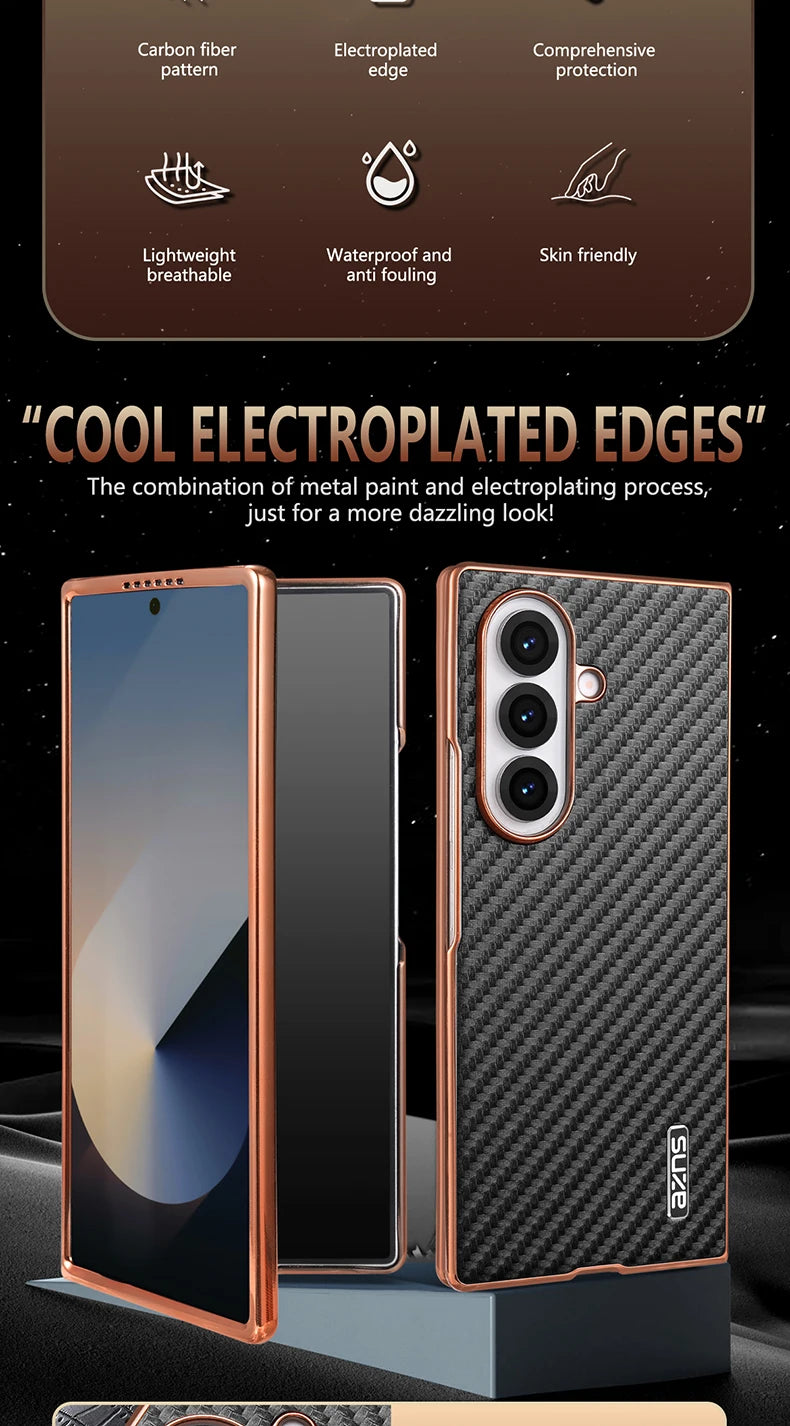 AZNS Luxury Plating Carbon Fiber Pattern Case for Galaxy Z Fold 7 Fold 6 Fold 5 Fold 4 Z Fold 3 Electroplated Protective Cover