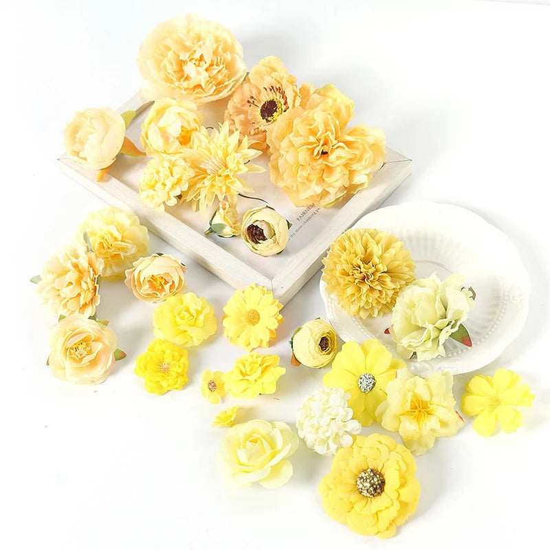 Yellow Artificial Flowers Heads Silk Fake Flowers for Home Decor Party Wedding Decoration DIY Valentine's Day Gifts Accessories