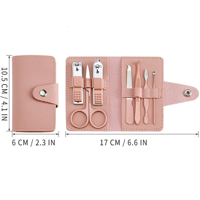 7pcs Nail Care Cutter Scissor Tweezer Clipper Manicure Pedicure Kit Set With Colorful PU Leather Case